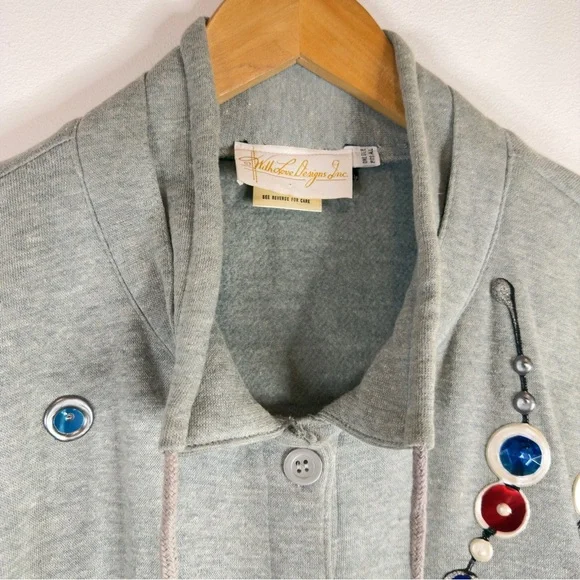 Vintage With Love Designs Inc. Embellished Gray Cardigan - Size Medium Large - Picture 5 of 12